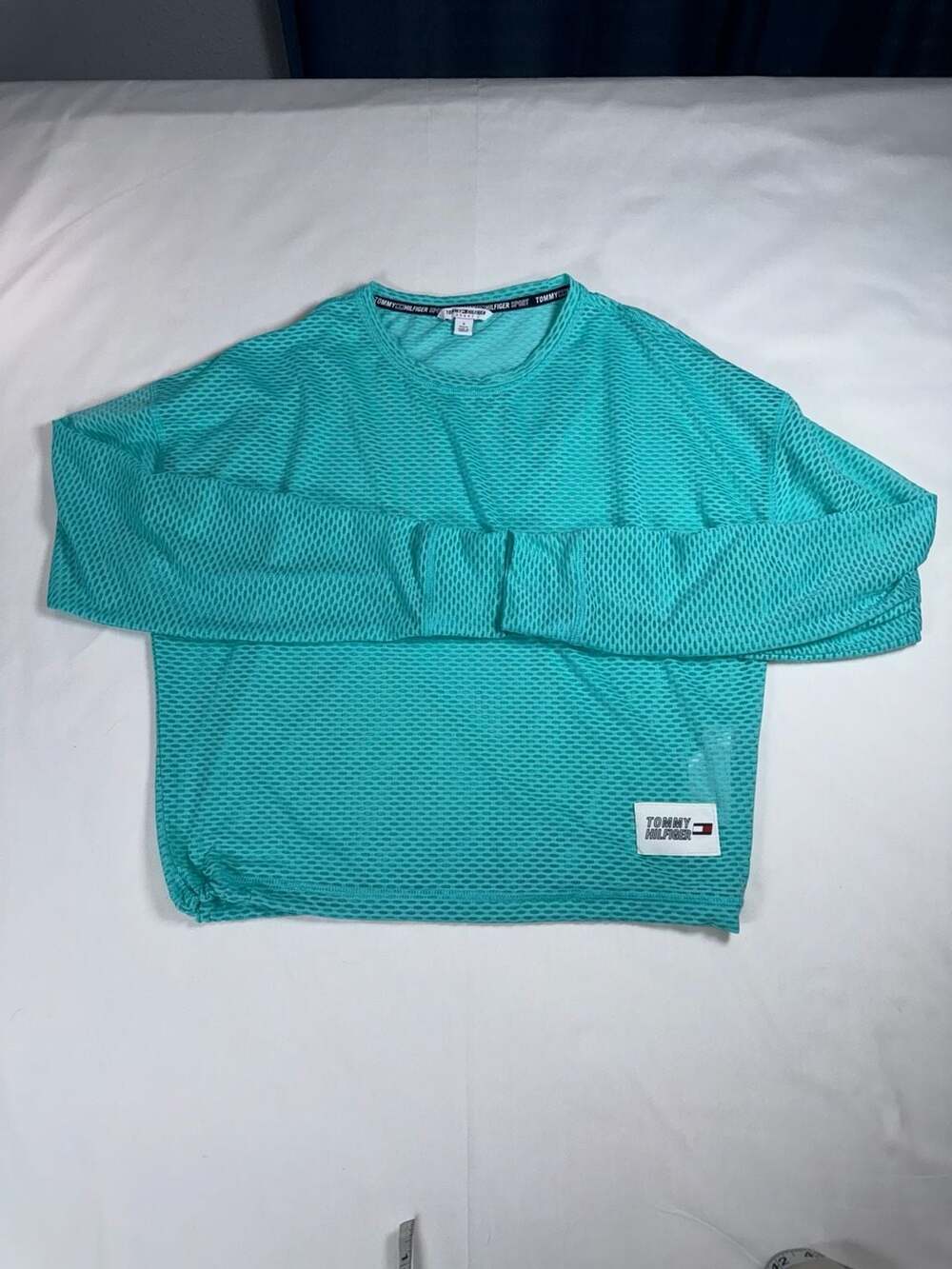 Tommy Hilfiger Sport Long Sleeve Mesh Shirt Size S Turquoise Athletic Top